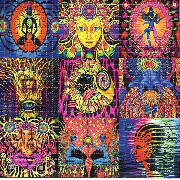 1P-LSD Art Blotters 150 mcg with printed designs for research use